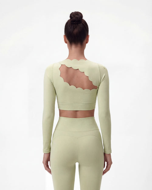 Hollow-Out Long Sleeve Crop Top