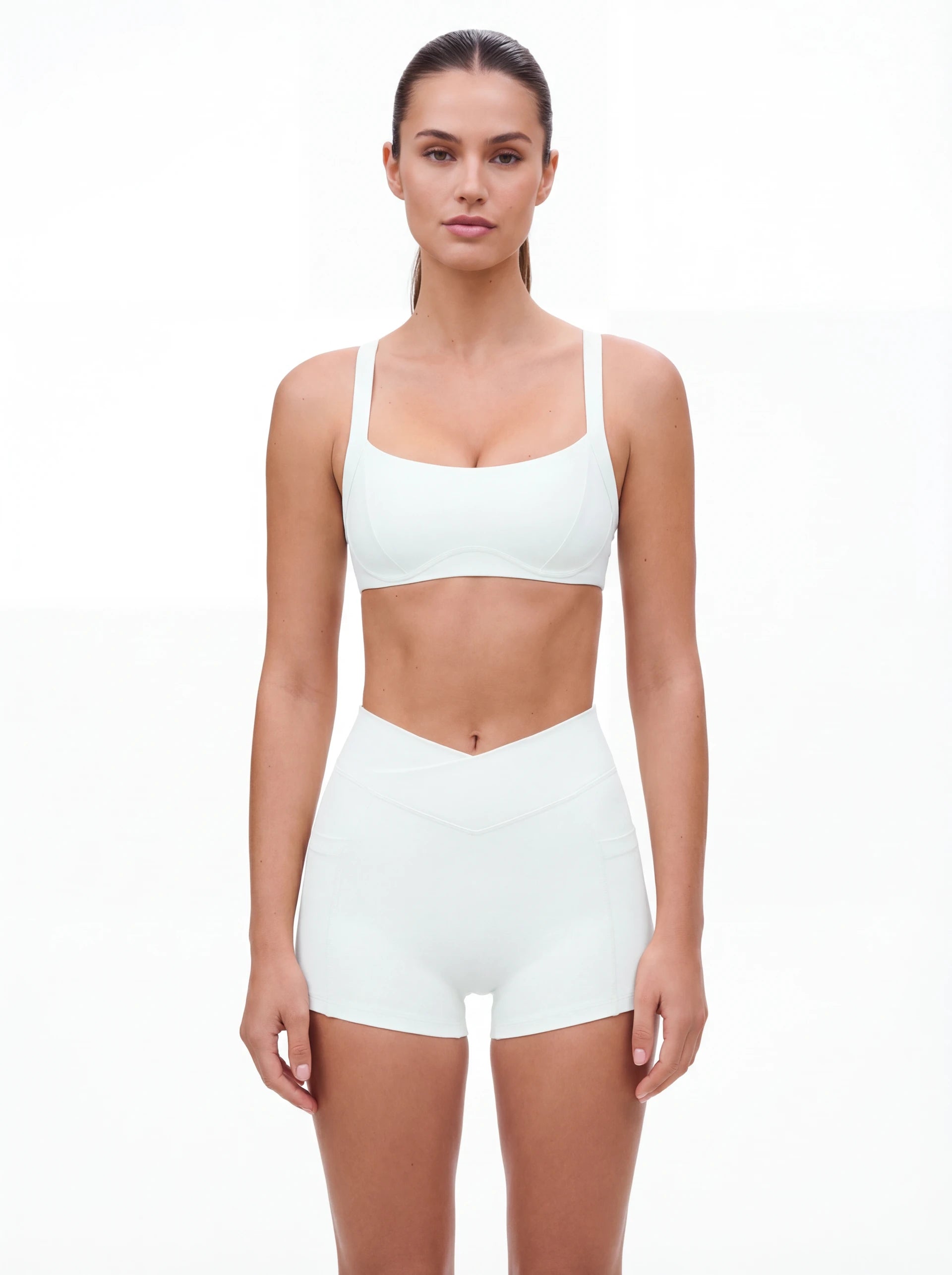 Cross-Waist Biker Shorts & Suspender Sports Bra Set