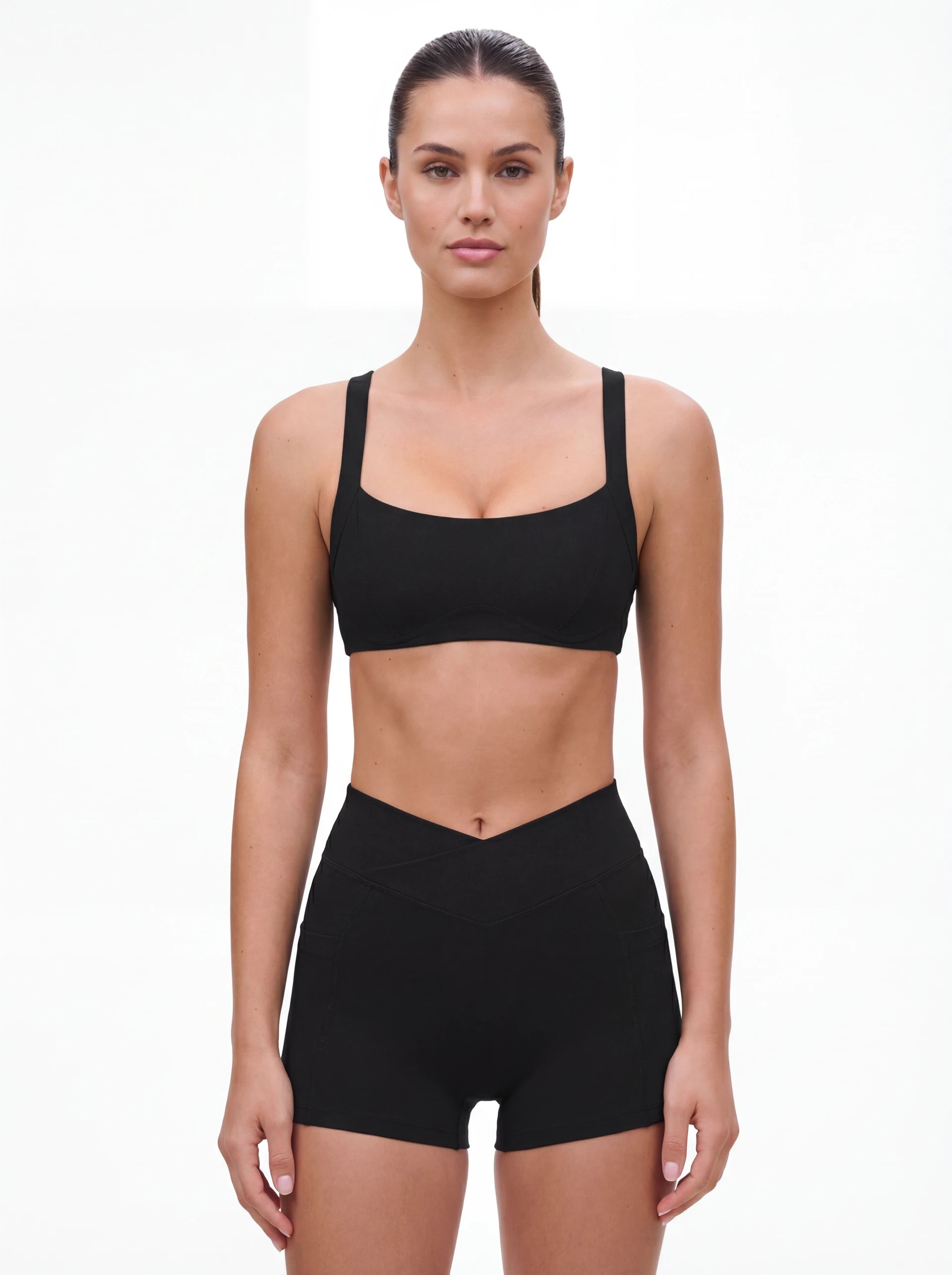 Cross-Waist Biker Shorts & Suspender Sports Bra Set