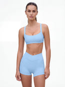 Cross-Waist Biker Shorts & Suspender Sports Bra Set